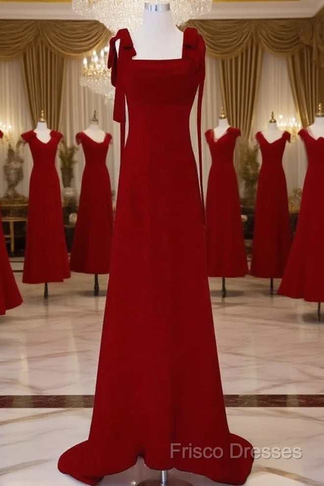 Simple A Line Straps Long Red Formal Prom Dress Formal Dress