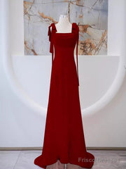 Simple A Line Straps Long Red Prom Dress Evening Dress