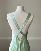 Simple A Line Straps Mint Green Long Prom Dresses