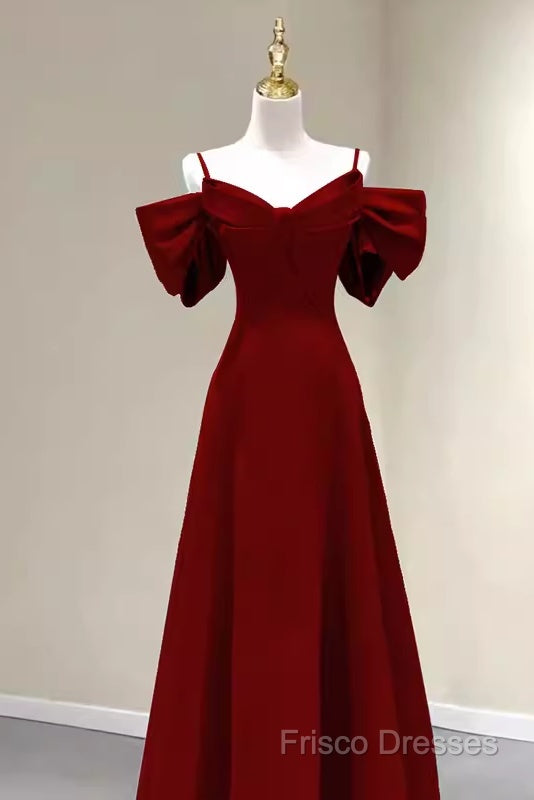 Simple A Line Straps Red Satin Long Formal Prom Dress Secondary image
