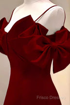 Simple A Line Straps Red Satin Long Formal Prom Dress