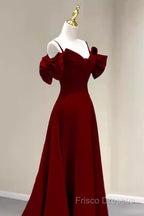 Simple A Line Straps Red Satin Long Formal Prom Dress