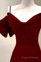 Simple A Line Straps Red Satin Long Formal Prom Dress
