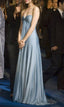 Simple A-Line Sweetheart Blue Satin Long Prom Dresses Formal Evening Dress