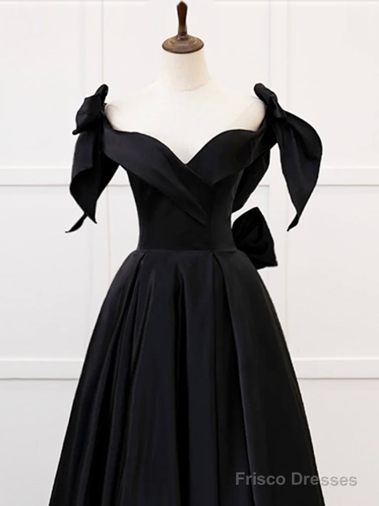 Simple A-Line Sweetheart Neck Satin Black Long Prom Dress. Black Long Formal Dress Secondary image
