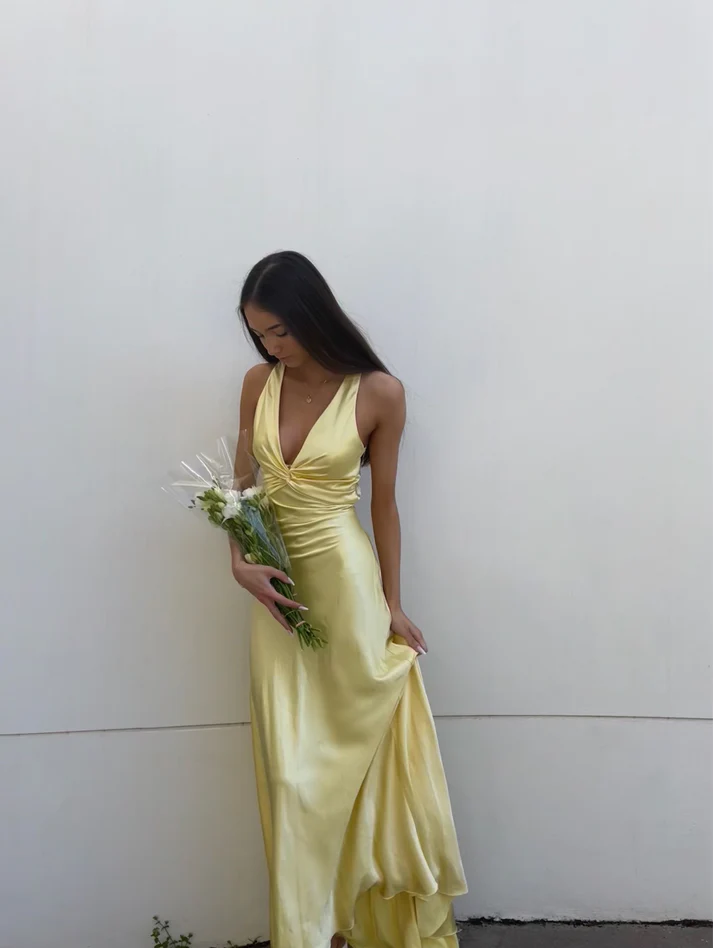 Simple A-Line V Neckline Grape Satin Long Prom Dresses Formal Evening Dress
