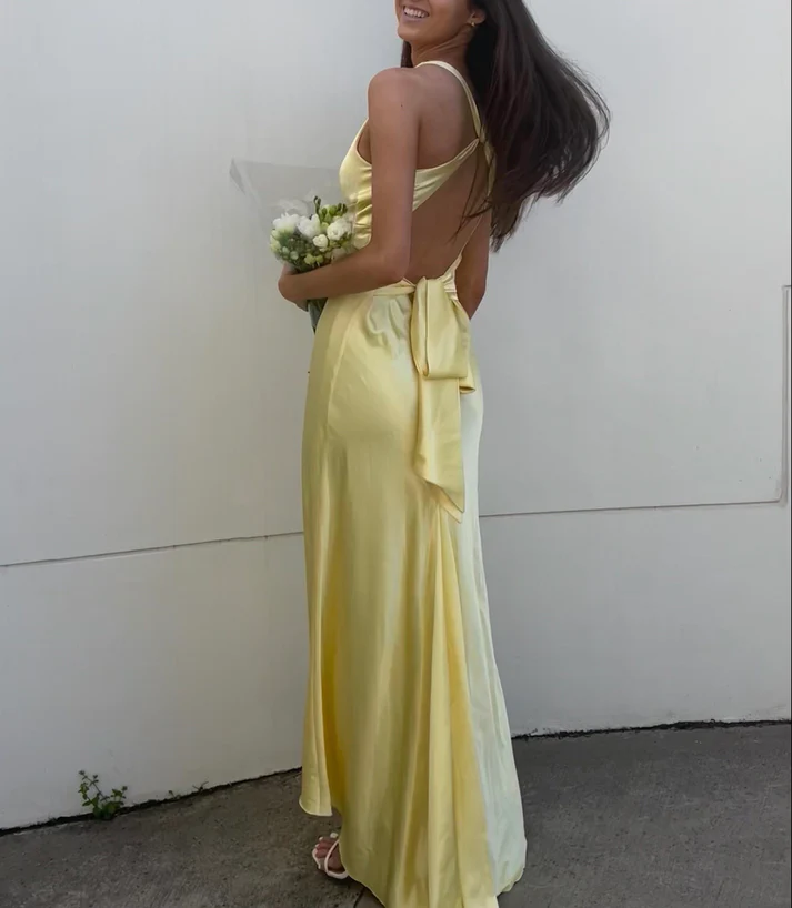 Simple A-Line V Neckline Grape Satin Long Prom Dresses Formal Evening Dress