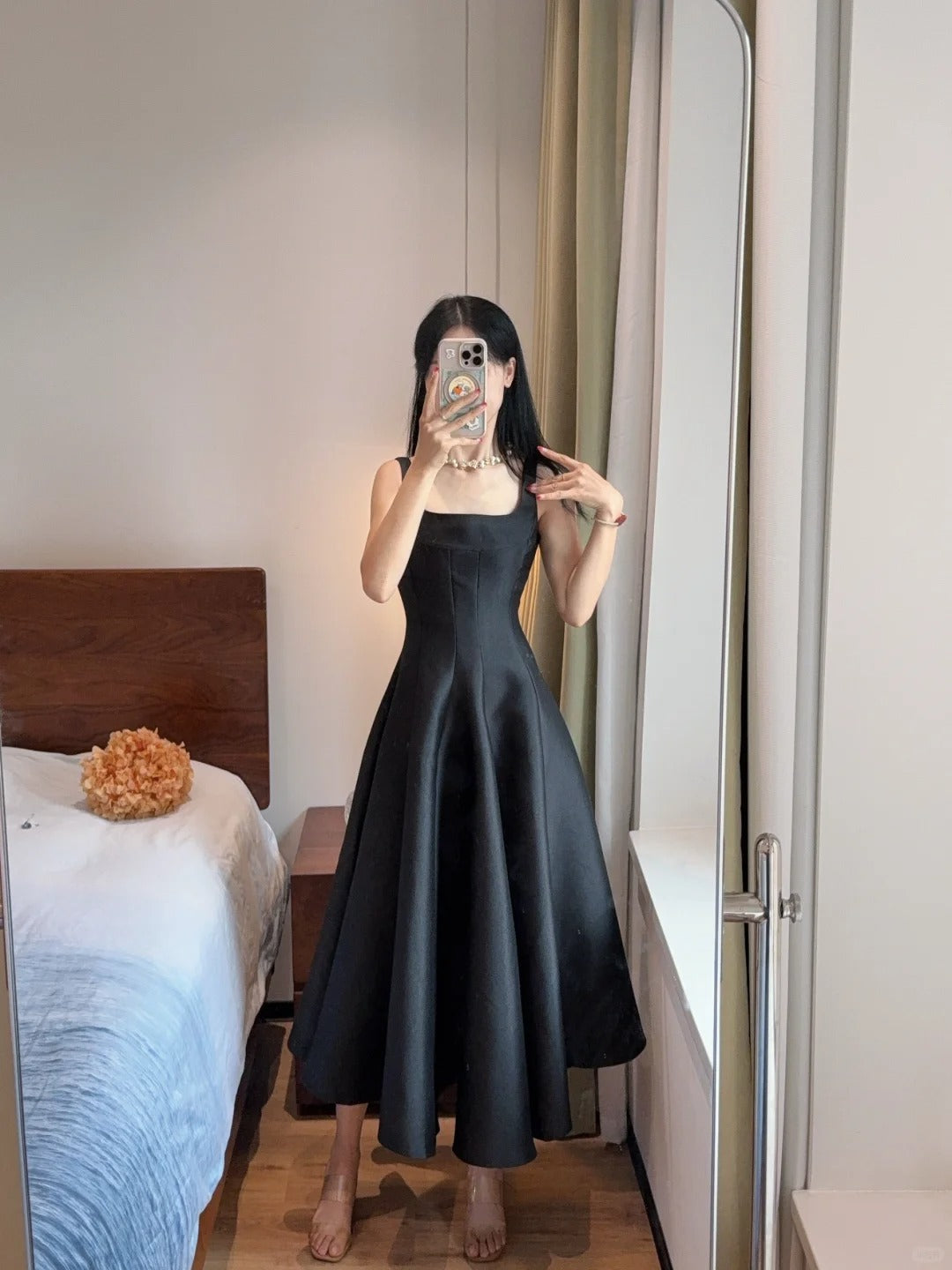Simple And Elegant Pink A-Line Square Neck Halter Satin Prom Dress Evening Dress