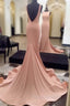 Simple Backless Mermaid Pink Formal Prom Dress For Teens, Pink Evening Dress