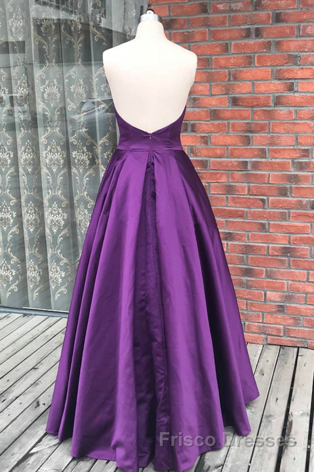 Simple Backless Purple Satin Long Formal Prom Dresses, Backless Purple Formal Dresses, Purple Evening Dresses Secondary image