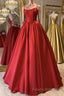 Simple Backless Red Satin Long Formal Prom Dresses, Backless Red Formal Dresses, Red Evening Dresses