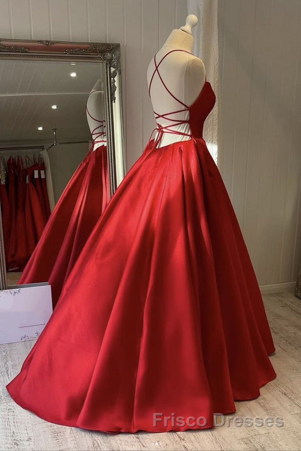 Simple Backless Red Satin Long Formal Prom Dresses, Backless Red Formal Dresses, Red Evening Dresses
