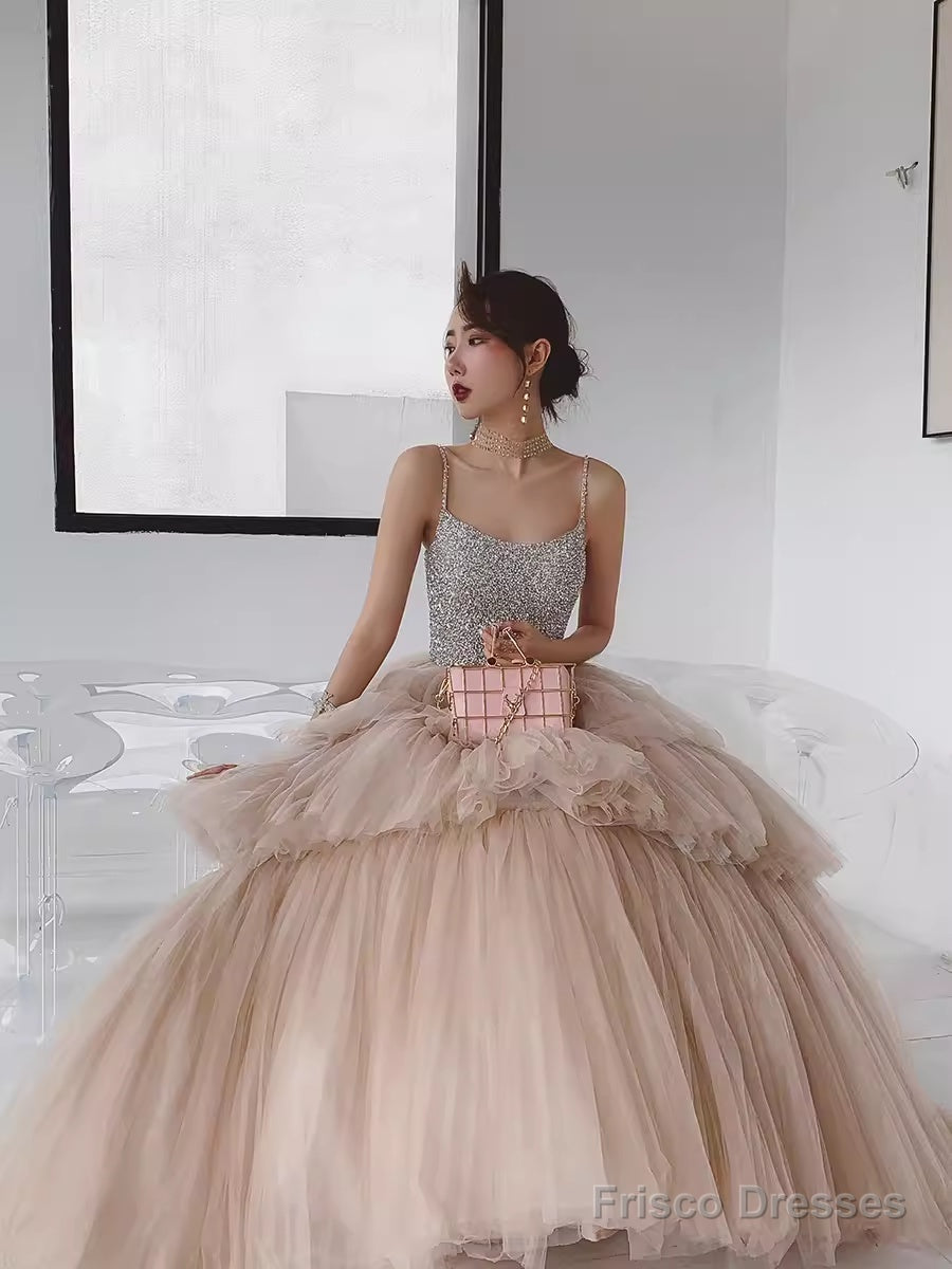 Simple Ball Gown Champagne Tulle Prom Dresses Evening Dress Secondary image