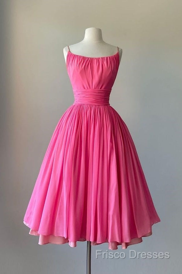 Simple Ball Gown Spaghetti Straps Pink Chiffon Formal Prom Dress Birthday Outfits
