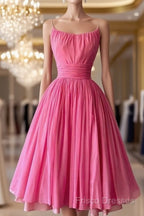 Simple Ball Gown Spaghetti Straps Pink Chiffon Formal Prom Dress Birthday Outfits