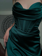 Simple Black Mermaid Floor Length Prom Dress With Slit