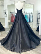 Simple black satin long Formal Prom Dresses, black evening Dresses