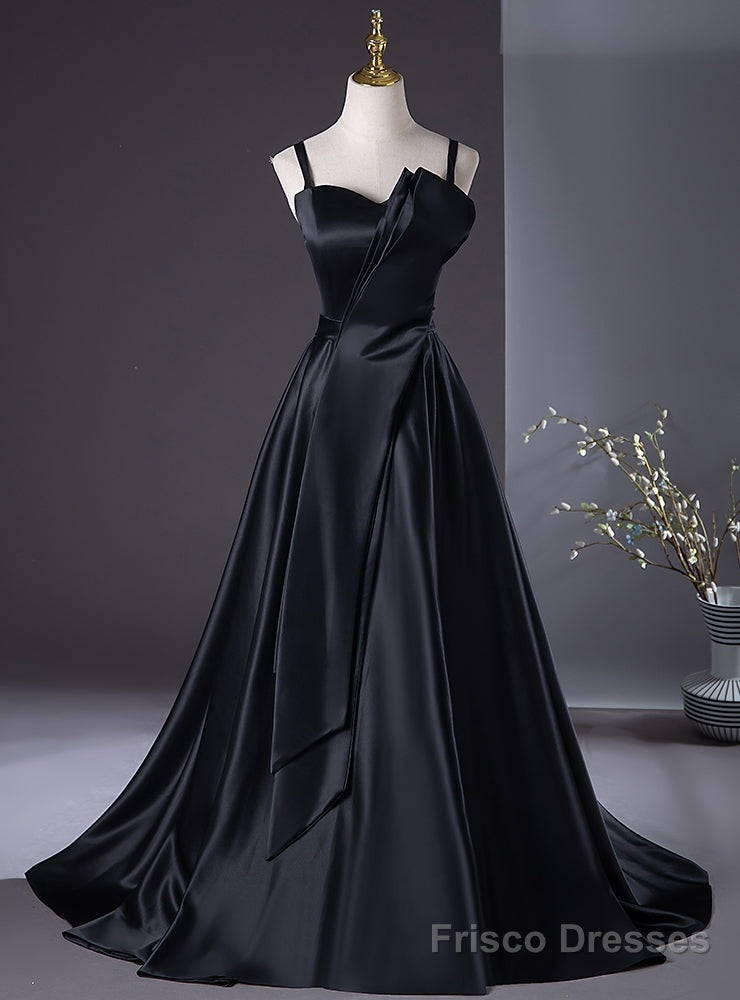 Simple Black Straps Pleats Prom Dress Main image