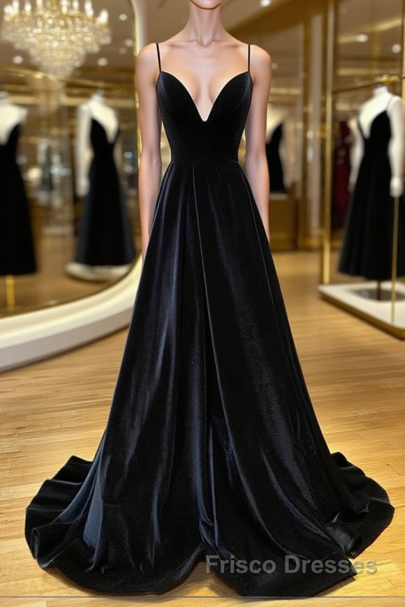 Simple Black velvet long Formal Prom Dresses, black evening Dresses Main image
