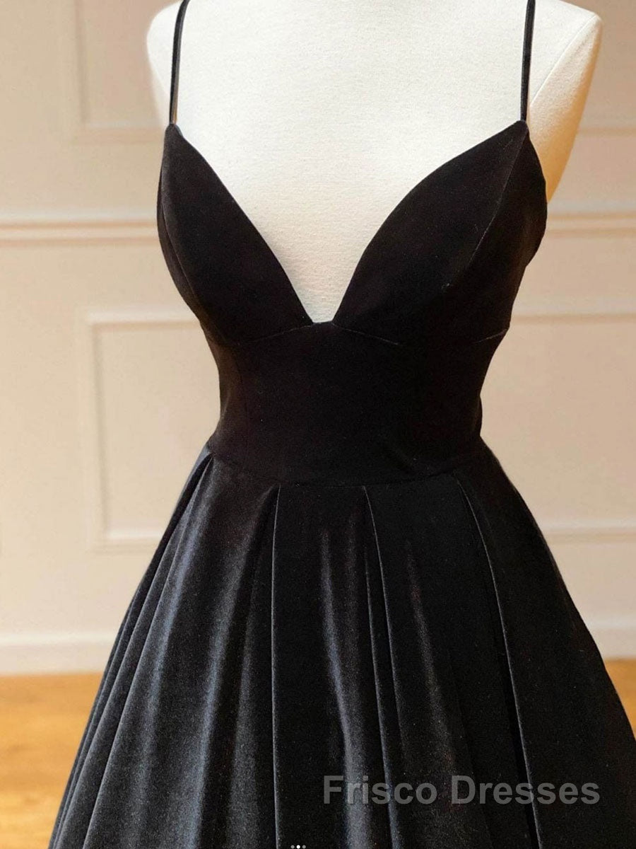Simple Black velvet long Formal Prom Dresses, black evening Dresses