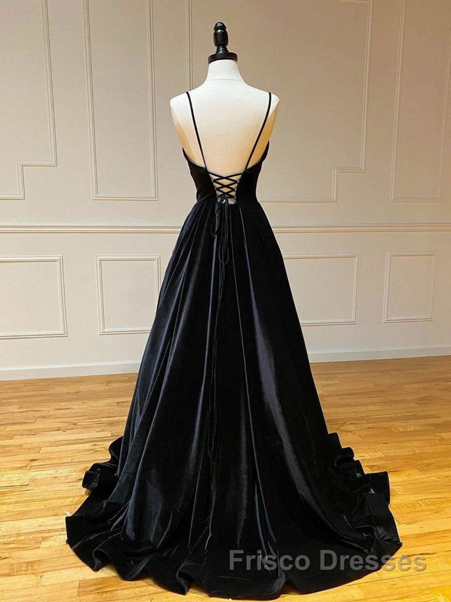 Simple Black velvet long Formal Prom Dresses, black evening Dresses