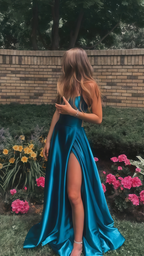 Line Satin Sleeveless Prom Dresses, Long Evening Party Dresses