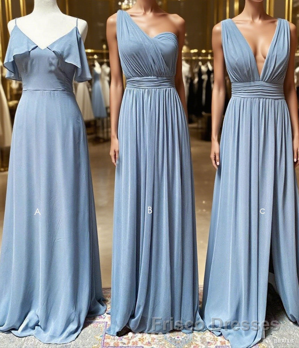 Simple blue chiffon long Formal Prom Dresses blue chiffon bridesmaid Dresses Main image