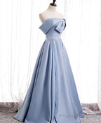 Simple Blue Off Shoulder Satin Long Prom Dress Blue Bridesmaid Dress