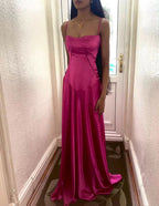 Simple Brown Spaghetti Straps A Line Prom Dress Party Dress