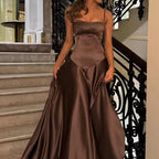Simple Brown Spaghetti Straps A Line Prom Dress Party Dress