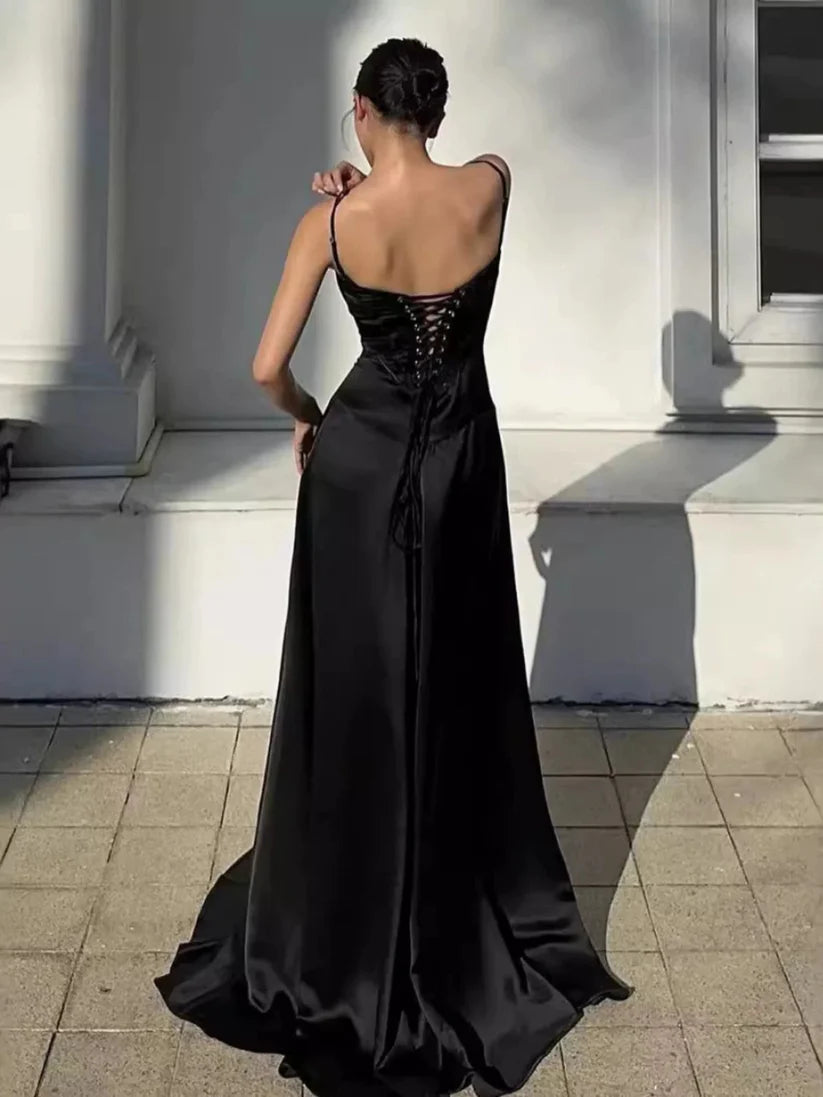Simple Brown Spaghetti Straps A Line Prom Dress Party Dress
