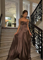 Simple Brown Spaghetti Straps A Line Prom Dress Party Dress