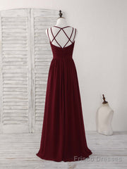 Simple Burgundy Chiffon Long Prom Dress, Burgundy Evening Dress