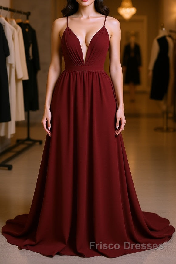 Simple burgundy chiffon long Formal Prom Dresses burgundy formal Dresses Main image