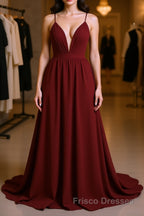 Simple burgundy chiffon long Formal Prom Dresses burgundy formal Dresses