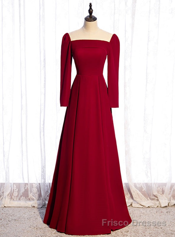 Simple Burgundy Long Sleeve Scoop Prom Dress Main image