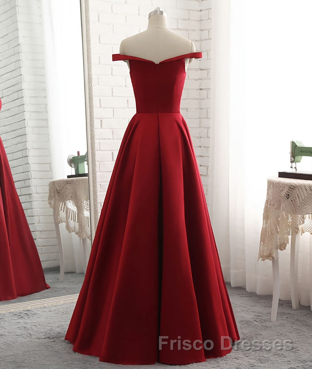 Simple burgundy off shoulder long Formal Prom Dresses, burgundy evening Dresses