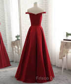 Simple burgundy off shoulder long Formal Prom Dresses, burgundy evening Dresses