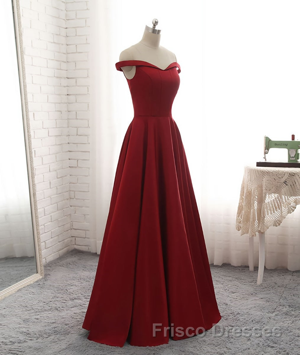 Simple burgundy off shoulder long Formal Prom Dresses, burgundy evening Dresses