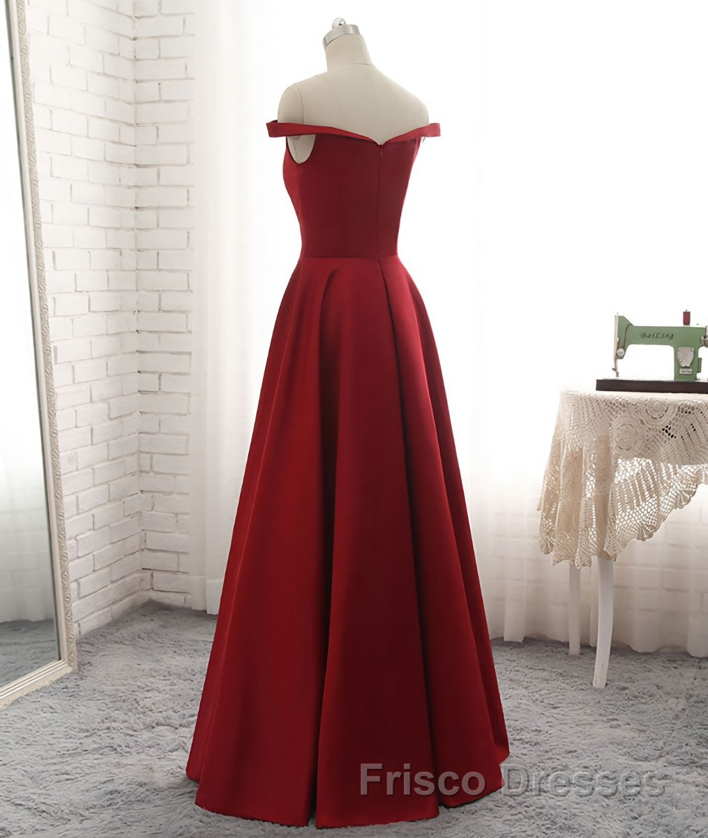 Simple burgundy off shoulder long Formal Prom Dresses, burgundy evening Dresses