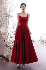 Simple Burgundy Satin Prom Dress, Burgundy Evening Dress