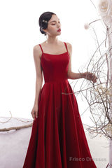 Simple Burgundy Satin Prom Dress, Burgundy Evening Dress