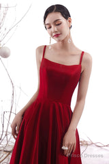 Simple Burgundy Satin Prom Dress, Burgundy Evening Dress