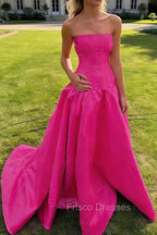 Simple Burgundy Strapless A-line Long Prom Dress
