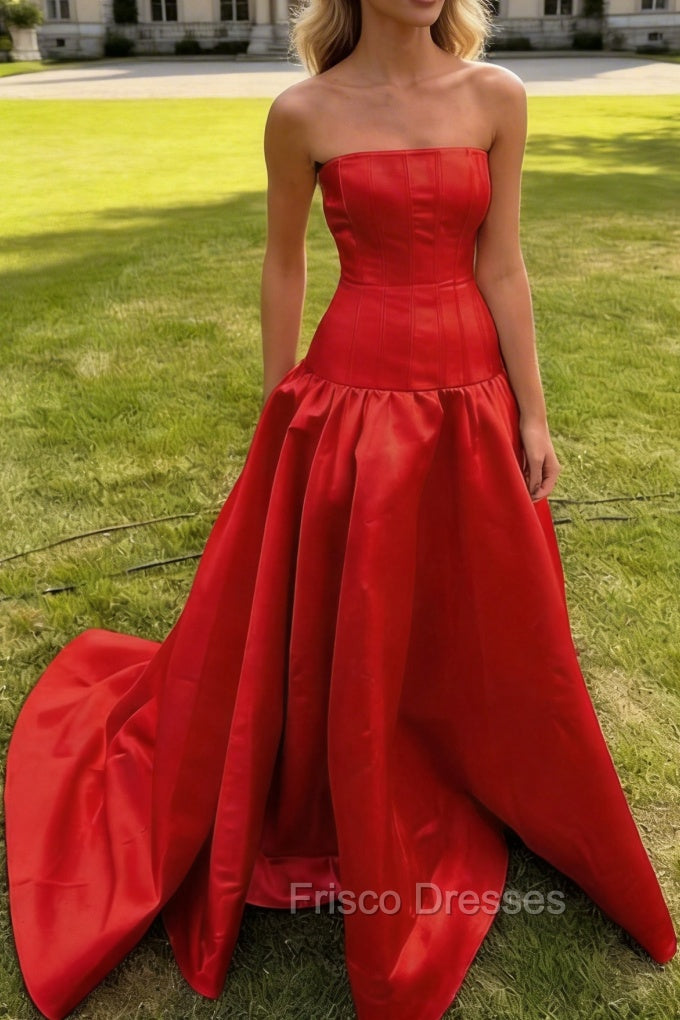 Simple Burgundy Strapless A-line Long Prom Dress Secondary image