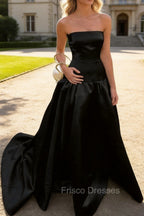 Simple Burgundy Strapless A-line Long Prom Dress