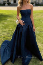 Simple Burgundy Strapless A-line Long Prom Dress