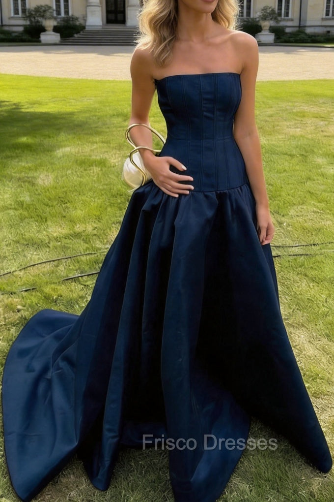 Simple Burgundy Strapless A-line Long Prom Dress