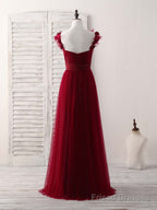 Simple Burgundy Tulle Long Prom Dress Burgundy Bridesmaid Dress