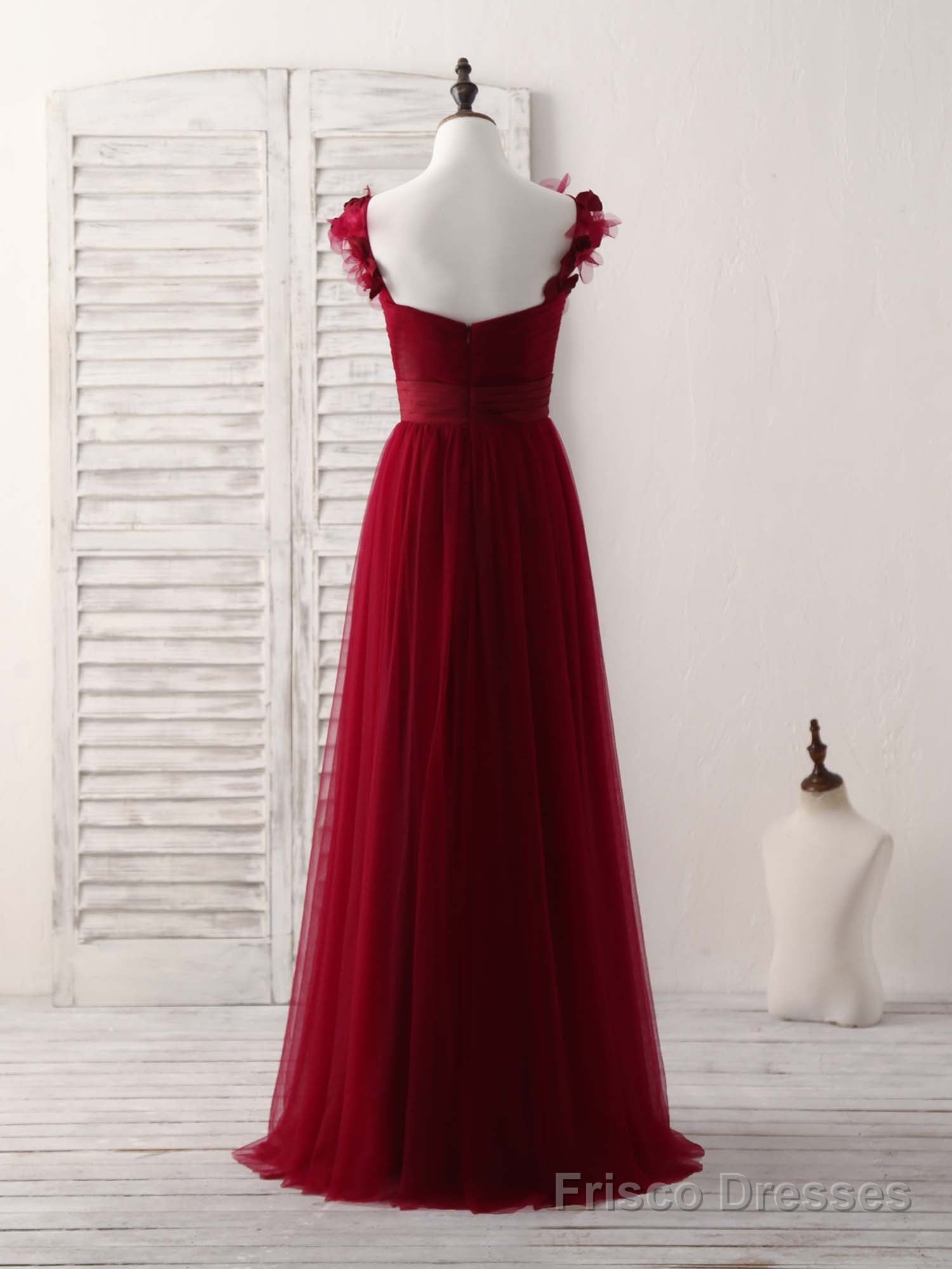 Simple Burgundy Tulle Long Prom Dress Burgundy Bridesmaid Dress